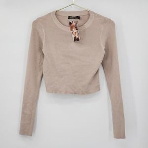 Rehab 2 Piece Knit Tan Nude Midi Skirt Set Size Large NWT